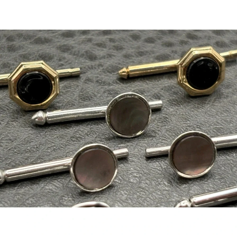 Vintage Cuff Buttons or Cufflinks Set Black MOP Silver Tone Gold Tone Some Swank